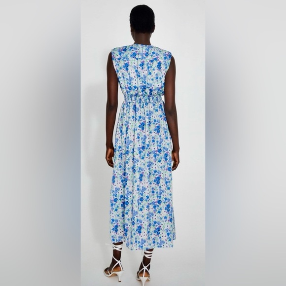 Zara Spring Bouquet Sleeveless Maxi Dress Plunging V-Neck Front Button Loops - Picture 8 of 11